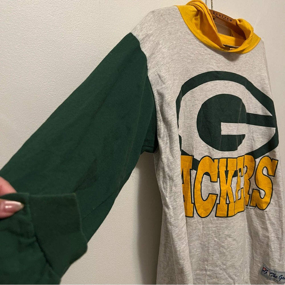 Vintage Green Day Packers NFL The Game‎ Yellow and Gray Hooded Shirt Size Large - Picture 7 of 8